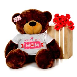 4 feet big brown teddy bear wearing Worlds Best Mom T-shirt
